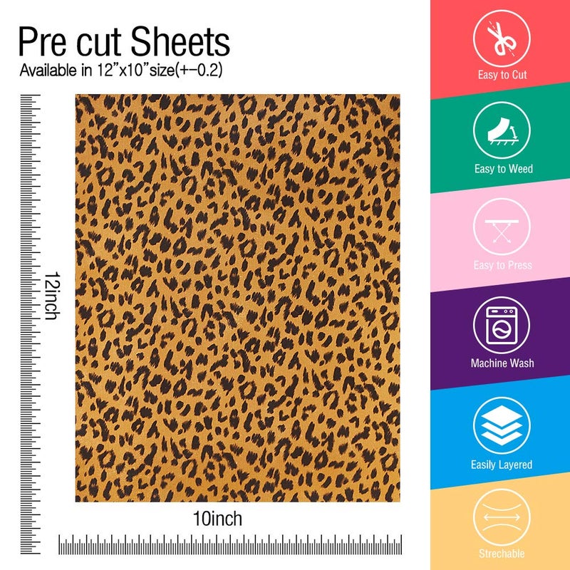ACBOWE 5pcs/Set Leopard Patterned Heat Transfer Vinyl, Stretchable 12" x 10" Cheetah Print HTV Vinyl Sheets for T-Shirt Decoration and DIY Craft Material - Image 2